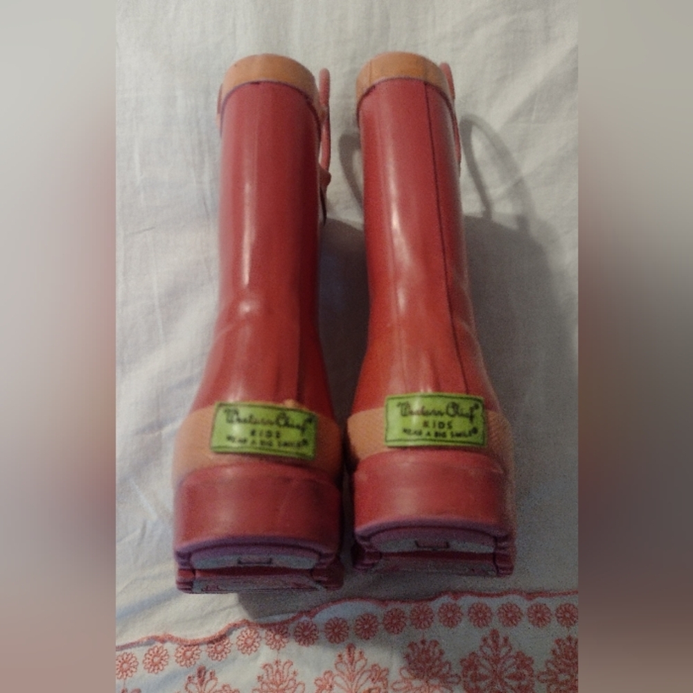 Western Chief Girls Pink PVC Rain Boots Size 7/8 Great Pre-owned Condition - Picture 2 of 4